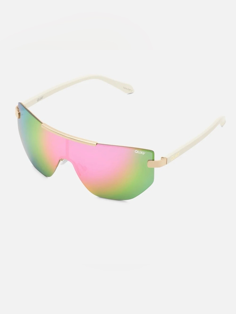 QUAY On The Edge Shield Sunglasses - Gold / Pink Mirrored Polarized lens - NWT
